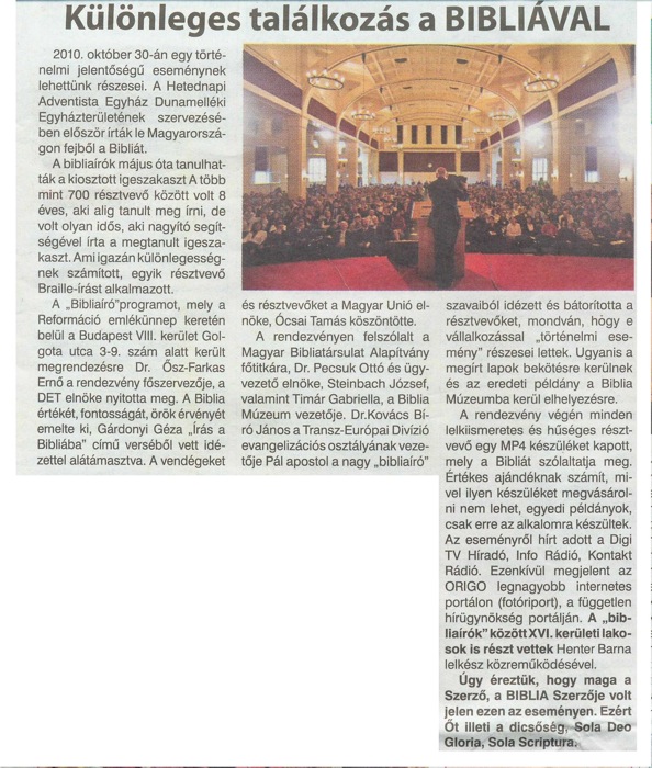 A Helyi Hrek (XVI s XIV Ker.) 2010. november 17-ei szmban megjelent cikk